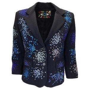 Libertine Autre Marque Navy Blue Embellished Wool Crepe Blazer size small